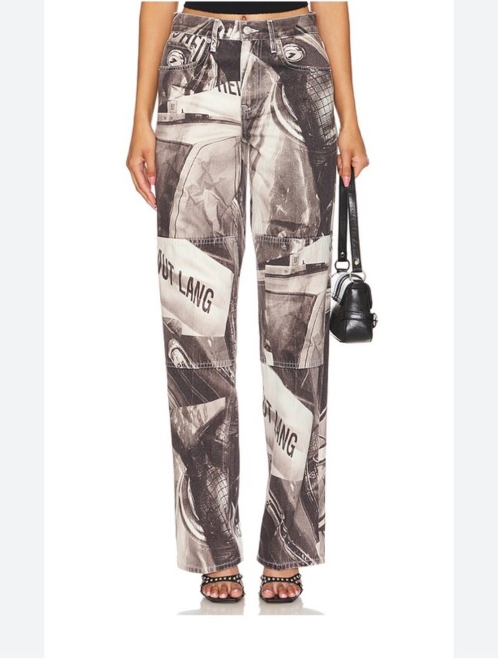 Helmut Lang Printed Wide Leg Carpenter Jeans Black Multi Women's Size 32